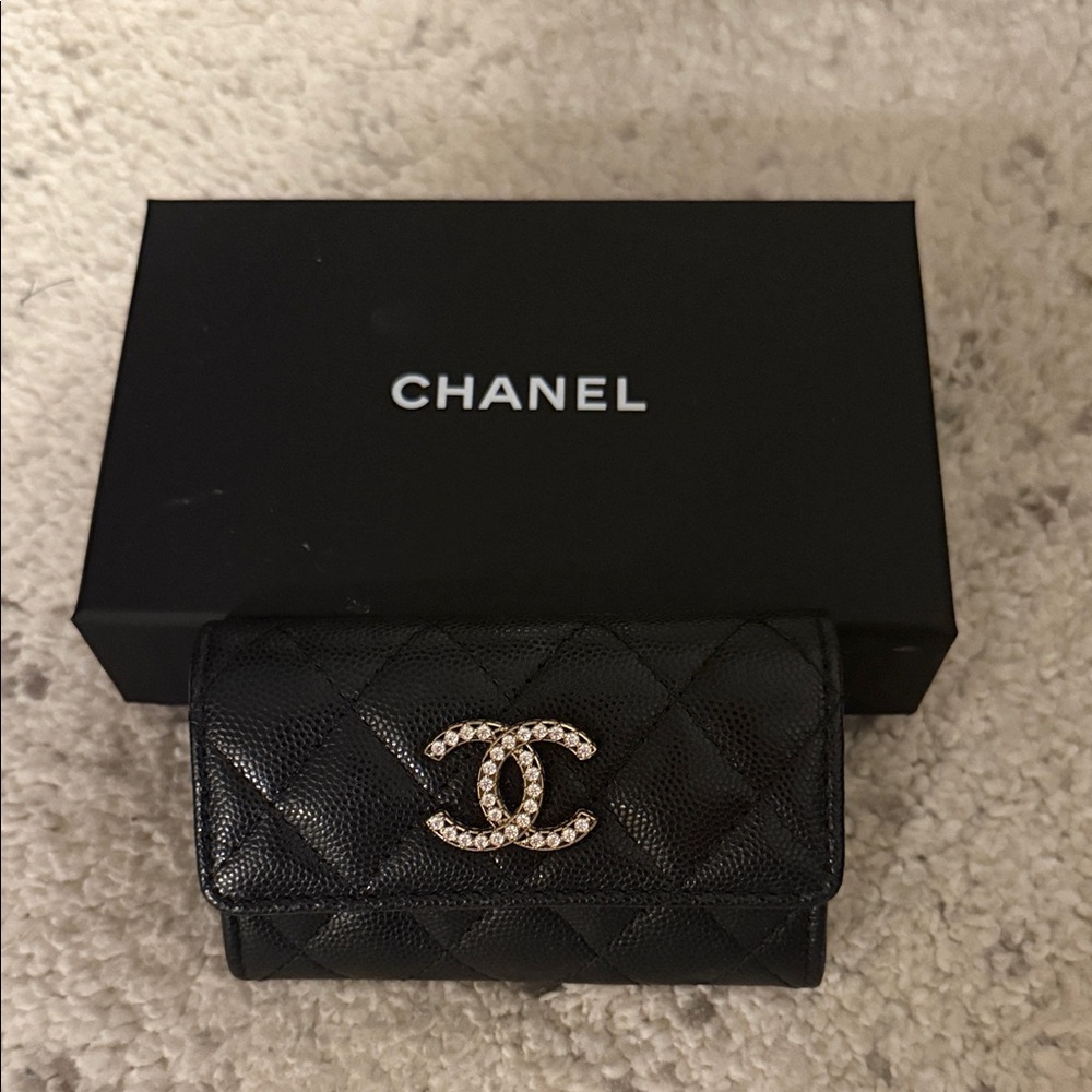 Chanel Black Quilted Wallet with Logo Accent